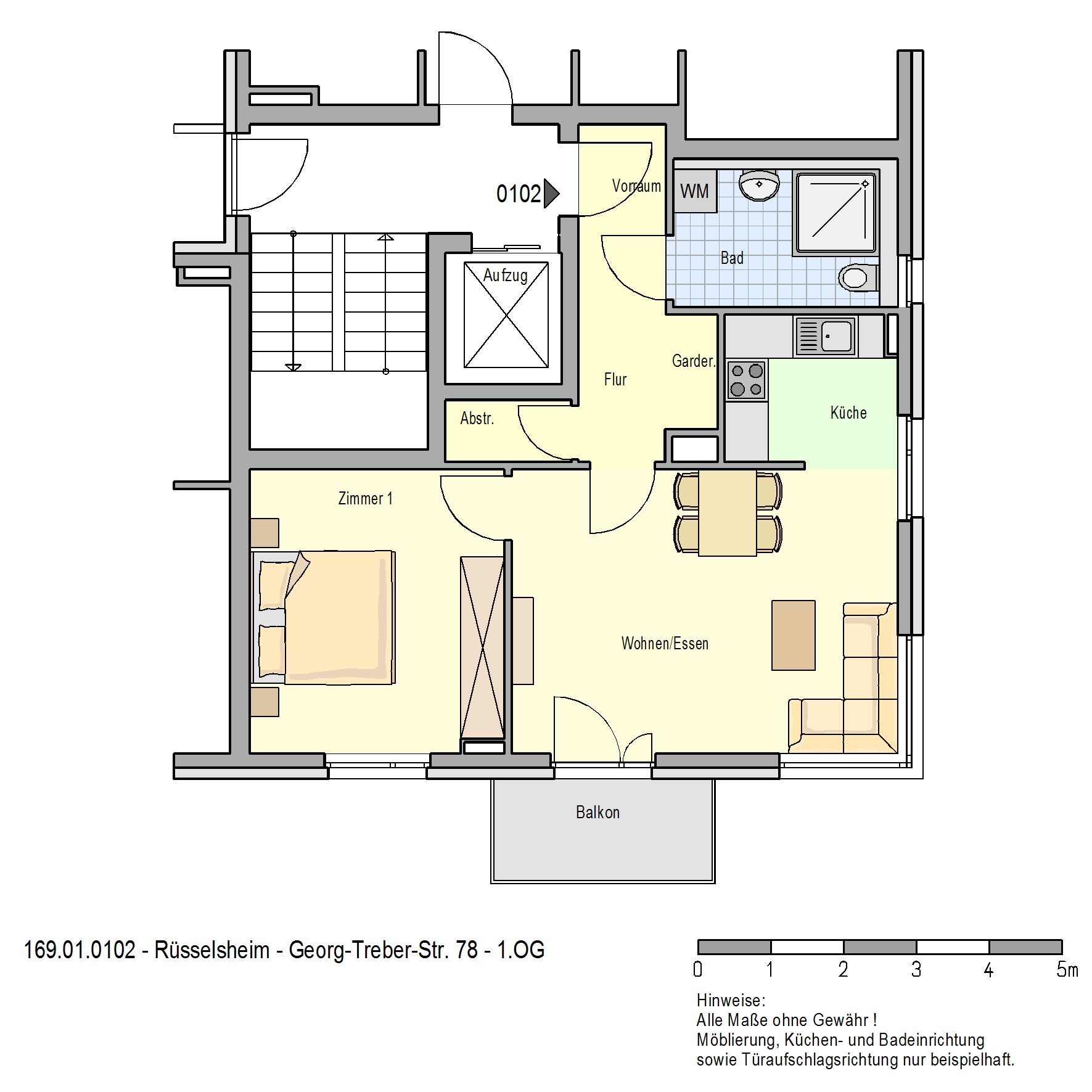Grundriss einer 2-Zimmer -Wohnung 1. Obergeschoss
